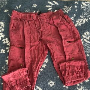 Red/Salmon Cargo Pants with Zipper Pockets 3/$25